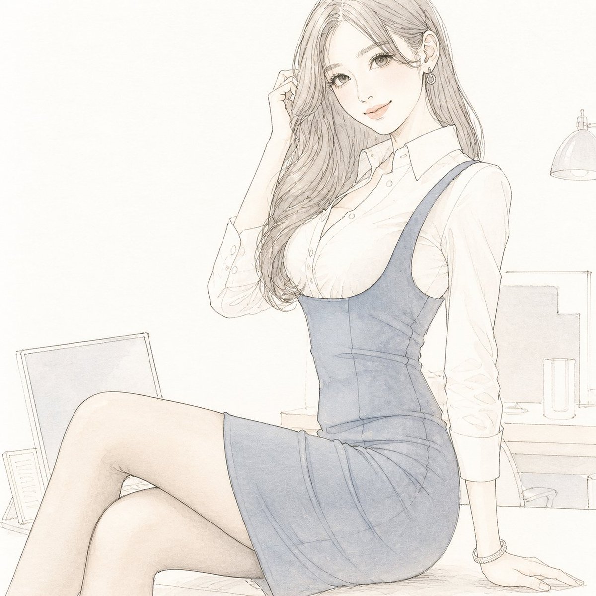 水彩极简办公室宇宙