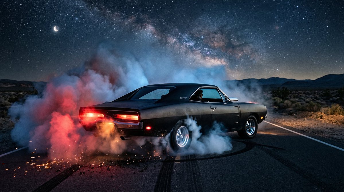 1970 Dodge Charger Burnout Prompt for Nano Banana 2