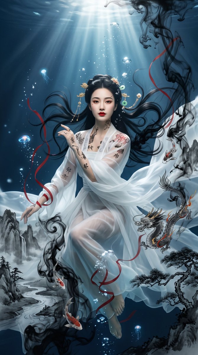 Underwater Chinese Ink Dreamscape Portrait