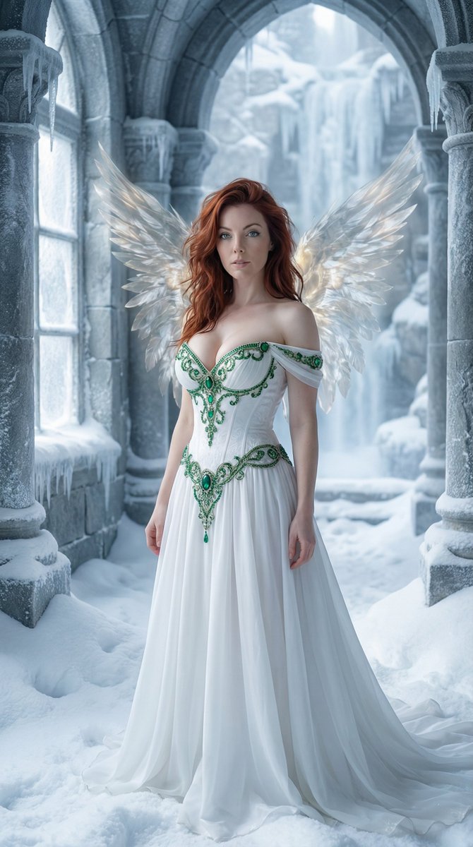 Ethereal Gothic Angel in Frozen Cloister