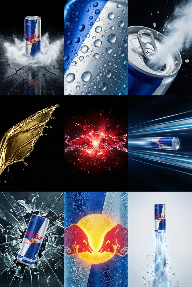 Red Bull Commercial Grid Collage Prompt (JSON)