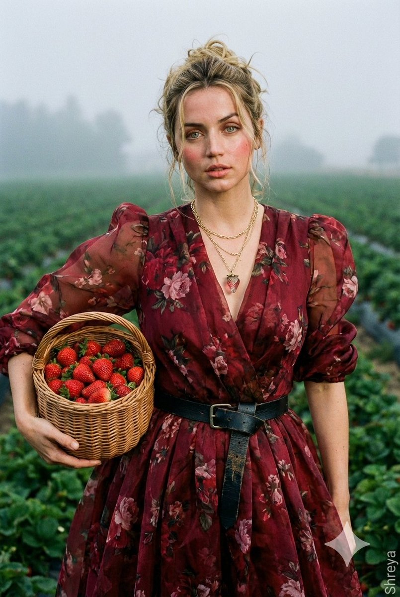 High-Fashion Strawberry Harvest Portrait Prompt