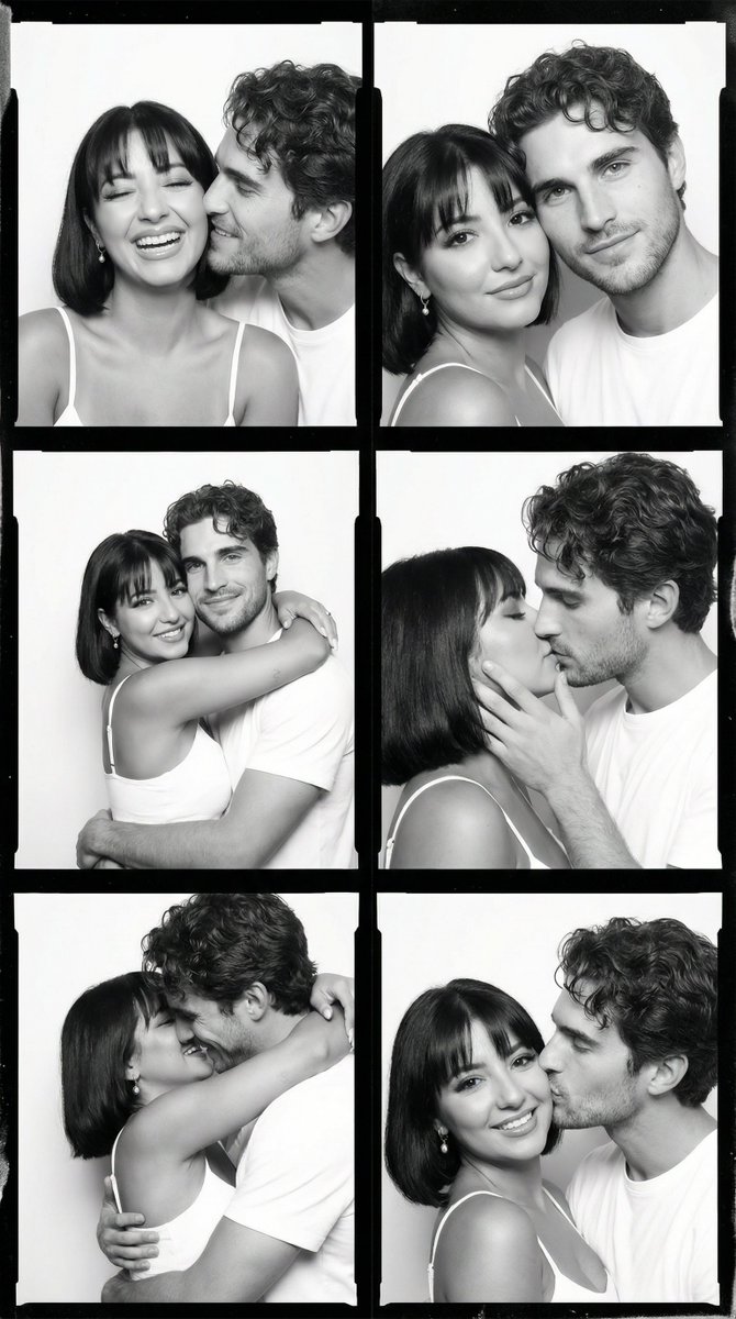 Black and White Film Contact Sheet of Intimate Couple