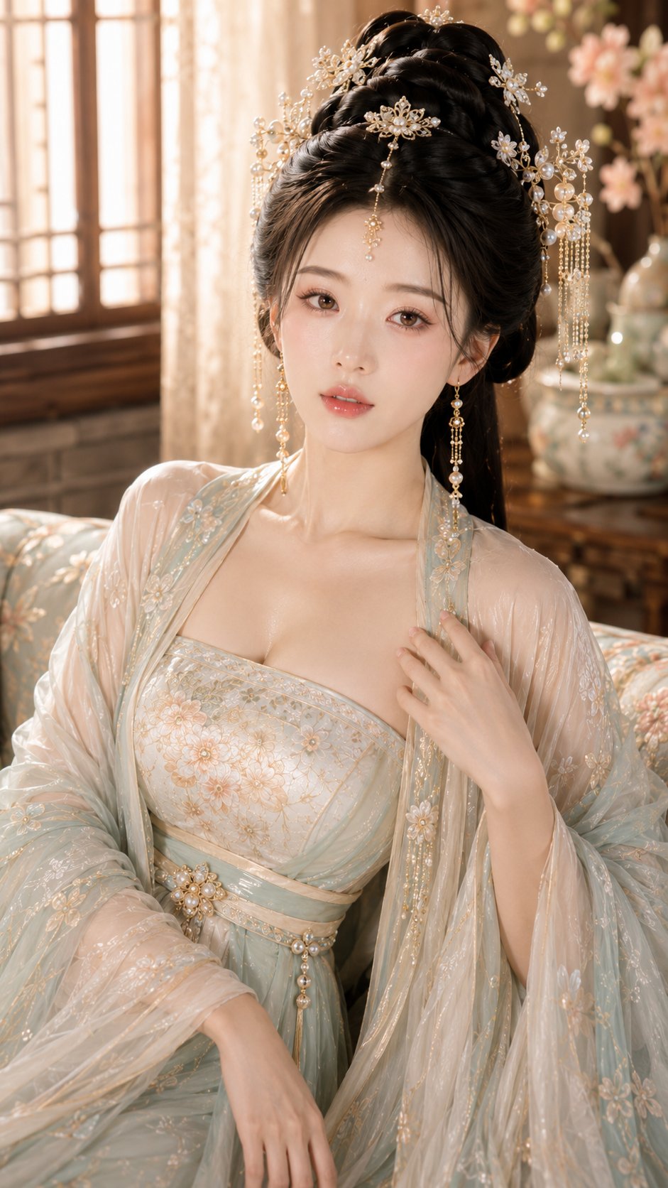 GPT 生成古风美妆写真:奶杏琥珀高光水光妆