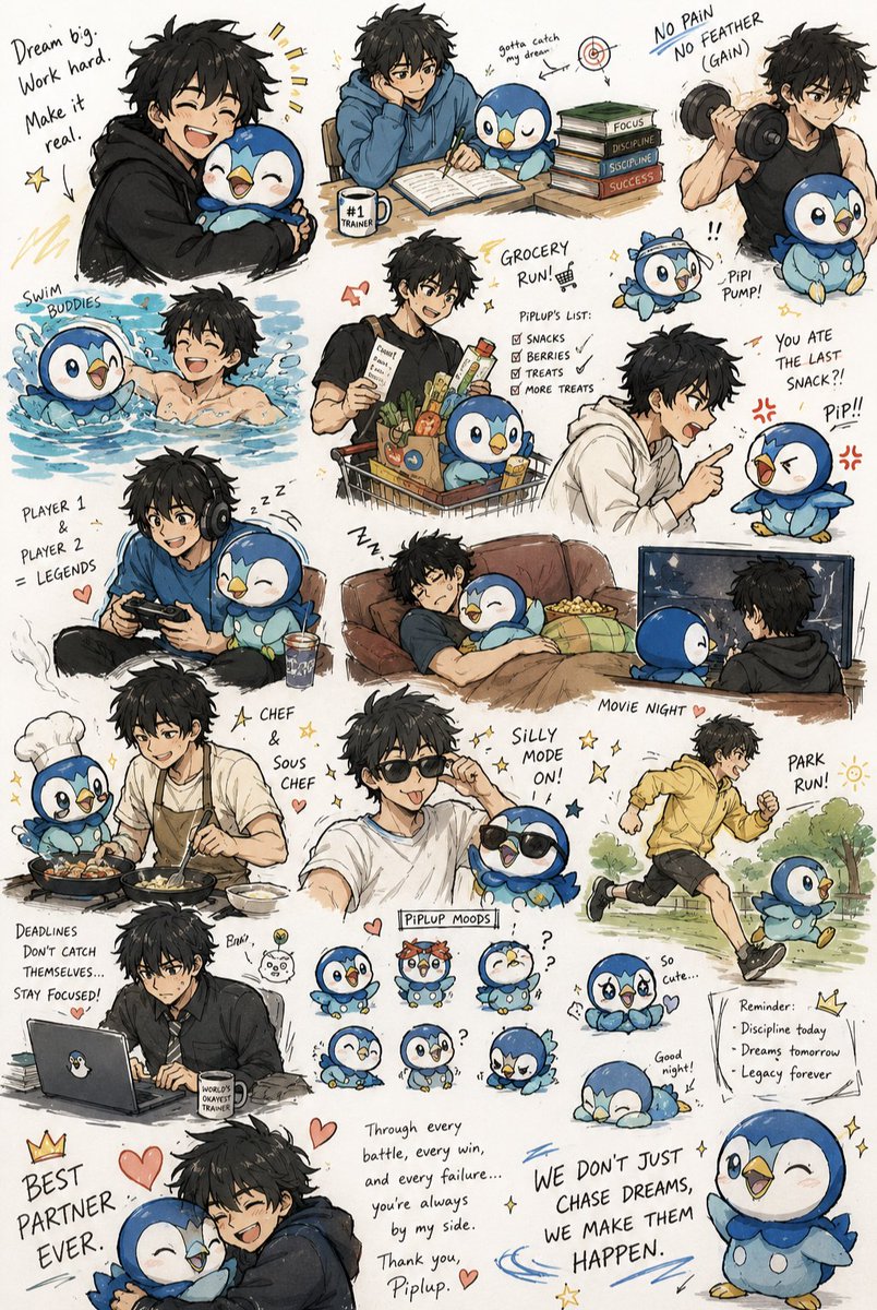 Anime Boy and Piplup Adventure Sheet