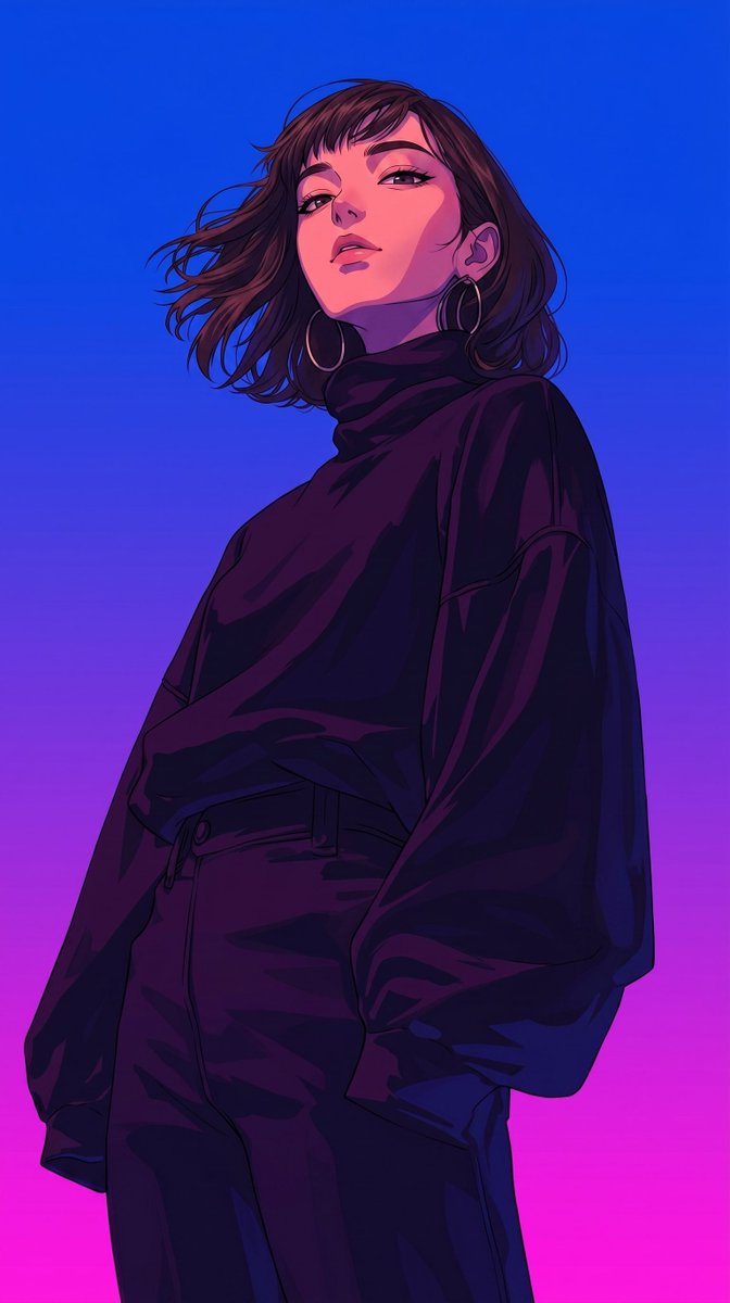 Retro-Modern Neon Anime Painting