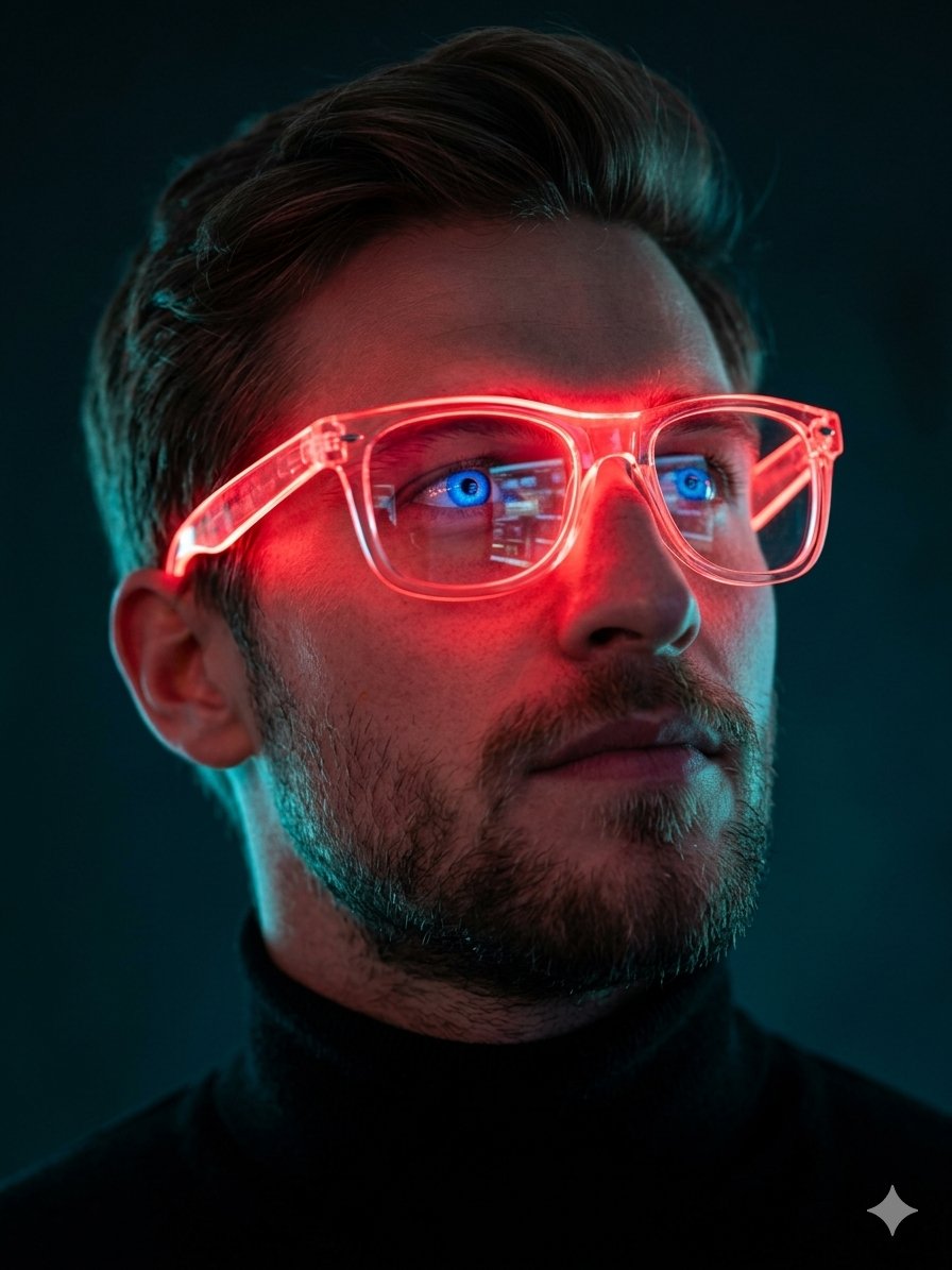 Neon Red Glasses Cinematic Portrait