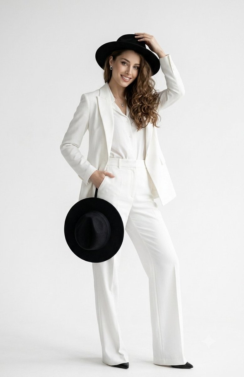 Elegant White Pantsuit Studio Portrait