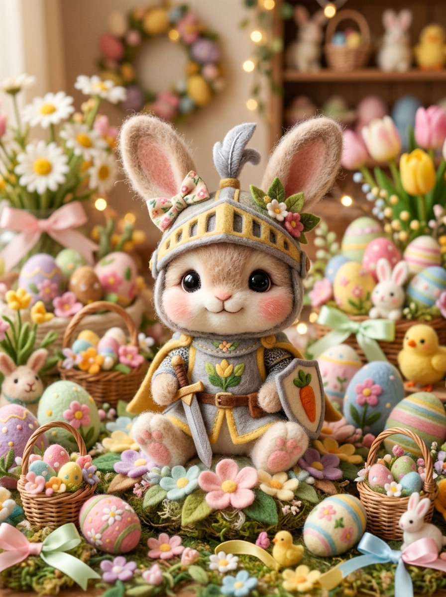 Kawaii Felt Easter Bunny with Customizable Outfit