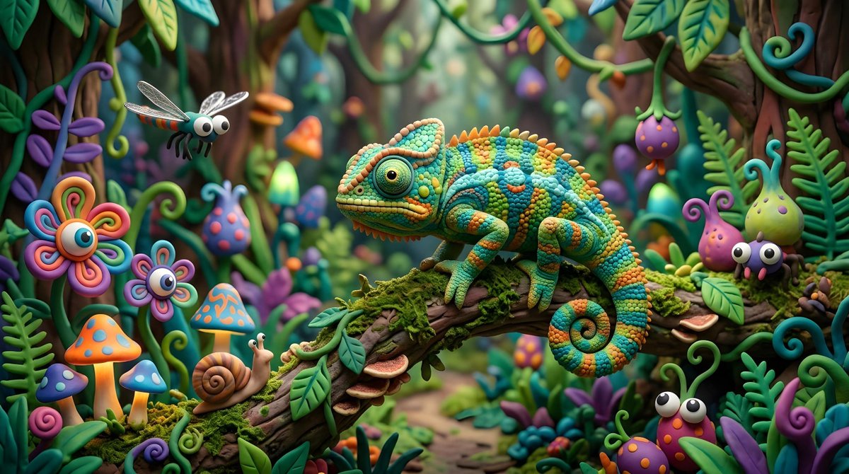 Whimsical Claymation Chameleon Scene