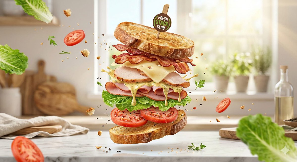 Exploded Tilt View Sandwich Product Photography