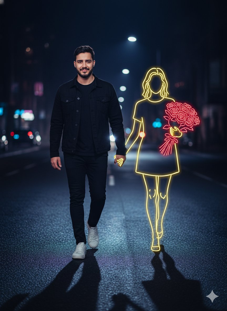 Cinematic Night Portrait with Neon Silhouette