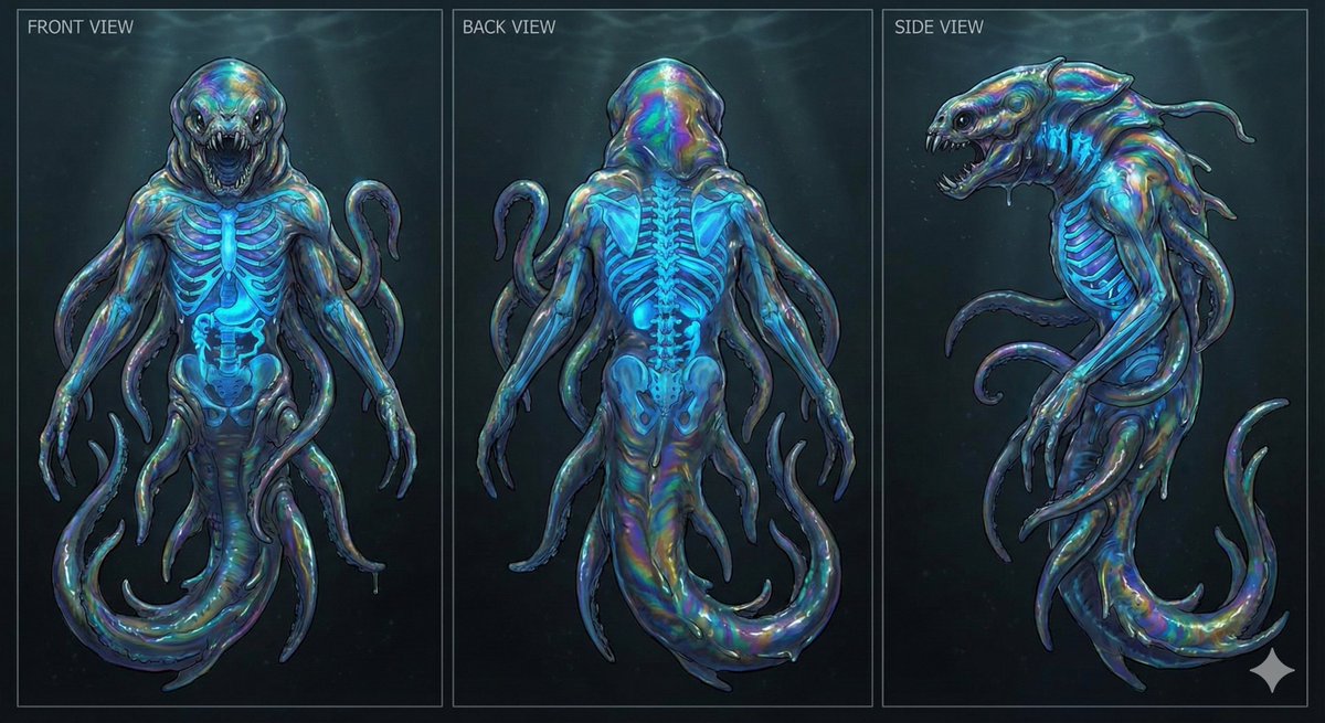 Character Sheet for Deep-Sea Creature with Bioluminescent Skeleton