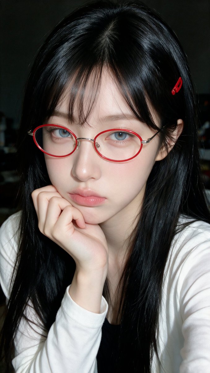 Realistic Selfie Portrait with Red Glasses