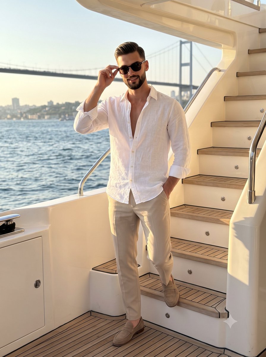 Man on Luxury Yacht Staircase