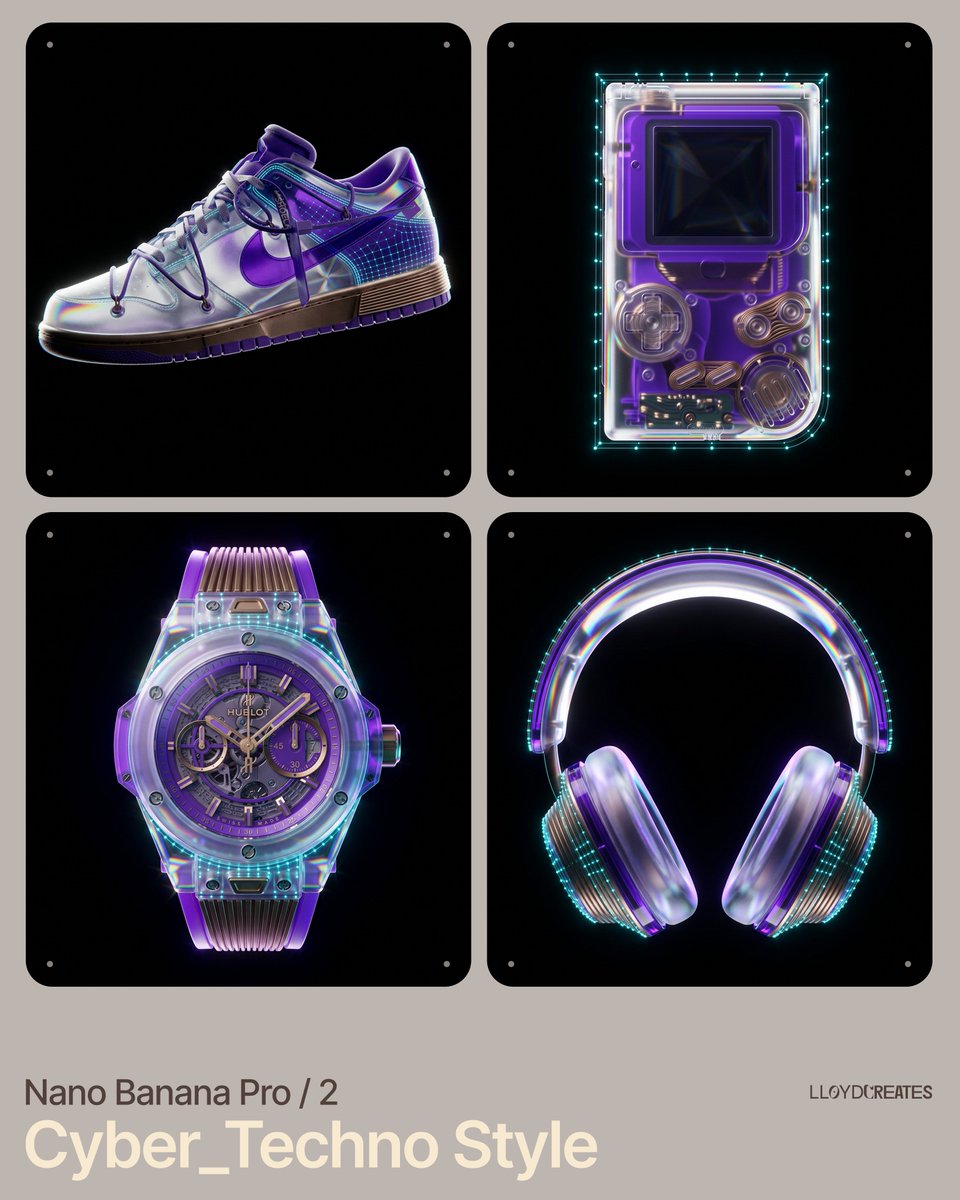 Cyber-Techno Product Shot in Void with Prismatic Effects