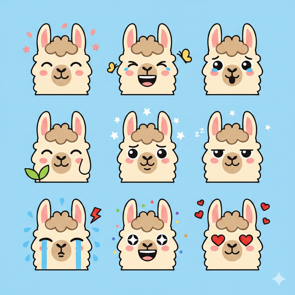 Flat Vector Llama Emoji Prompt
