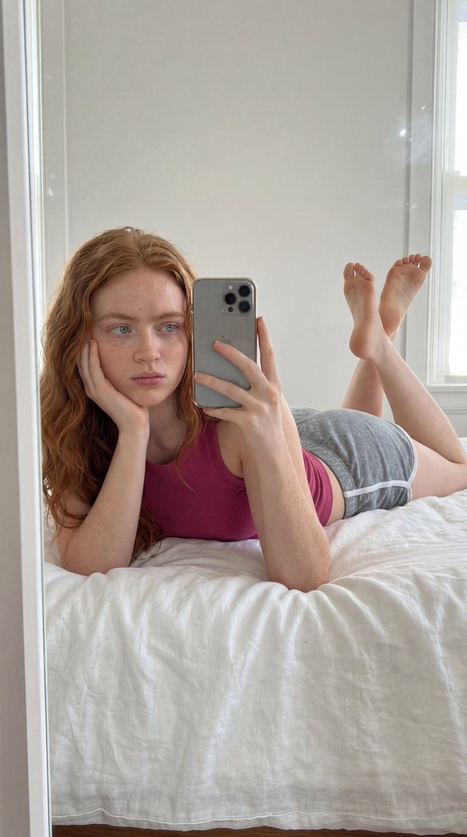 Prone Bedroom Mirror Selfie