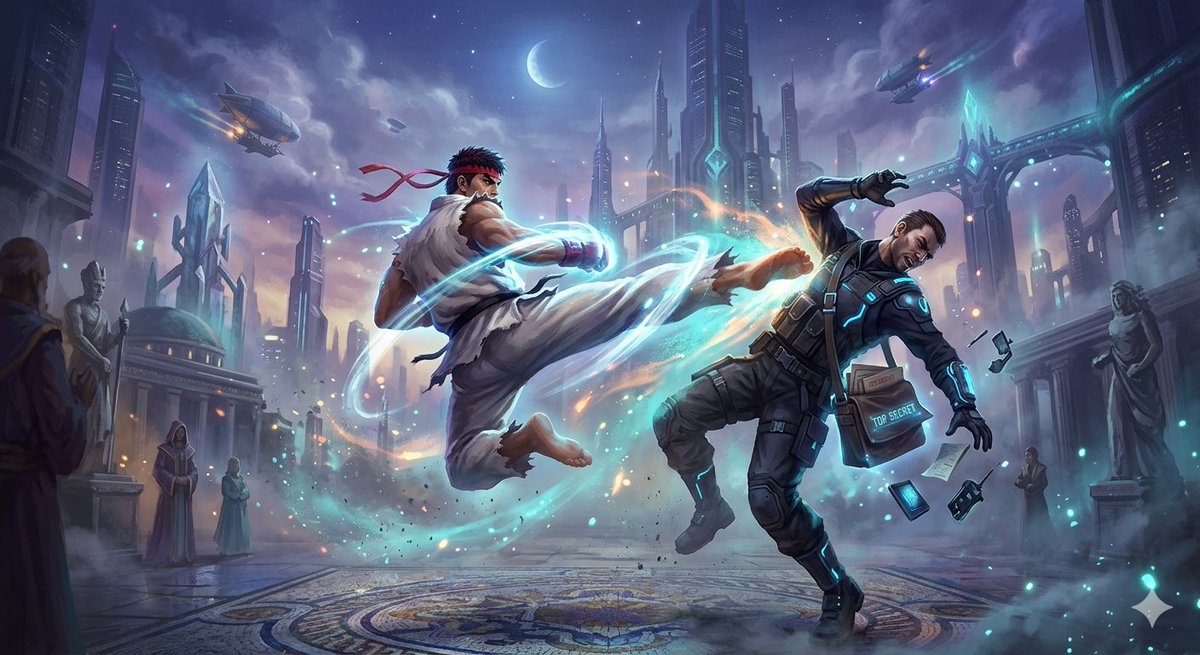 Ryu Performing Tatsumaki Senpukyaku on a Spy in Final Fantasy Style