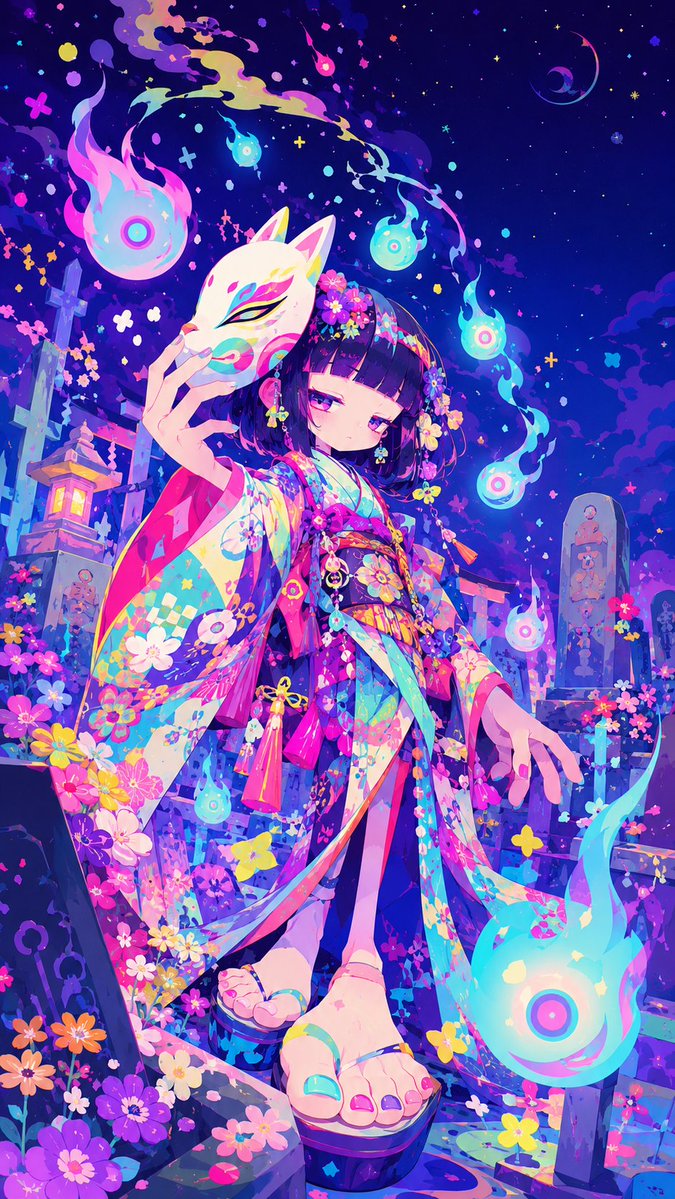 女孩动漫插画夜景梦幻忧郁