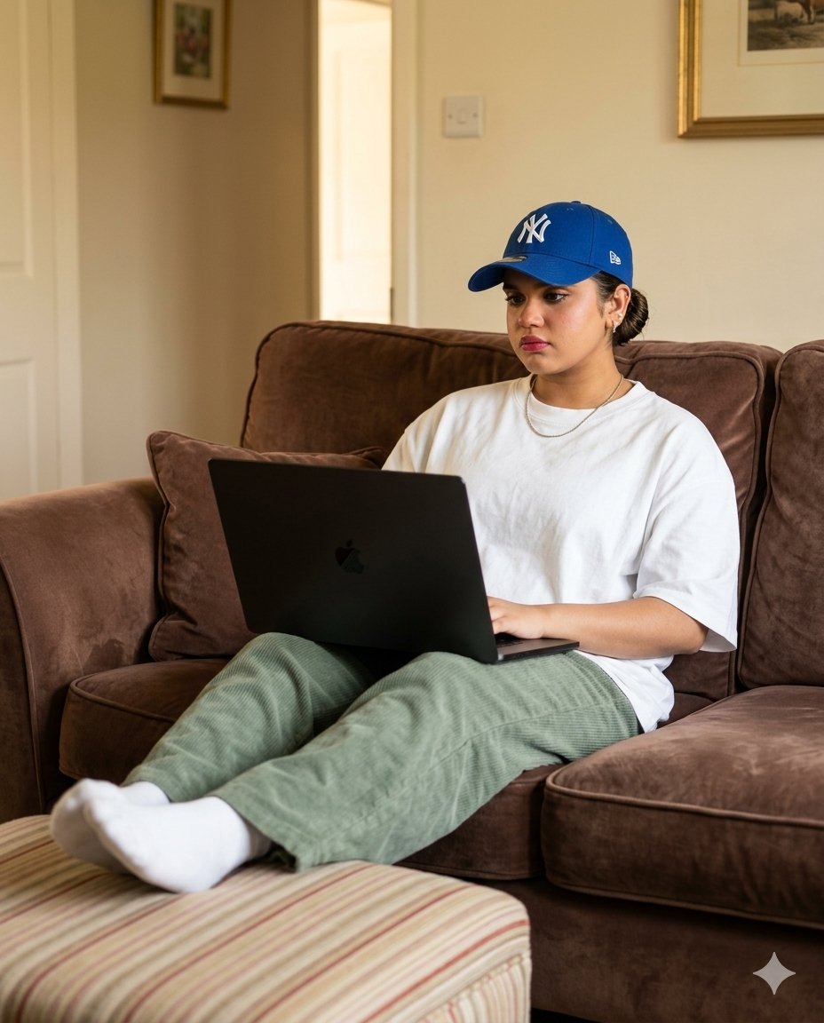 Cozy English Cottage Interior with Laptop