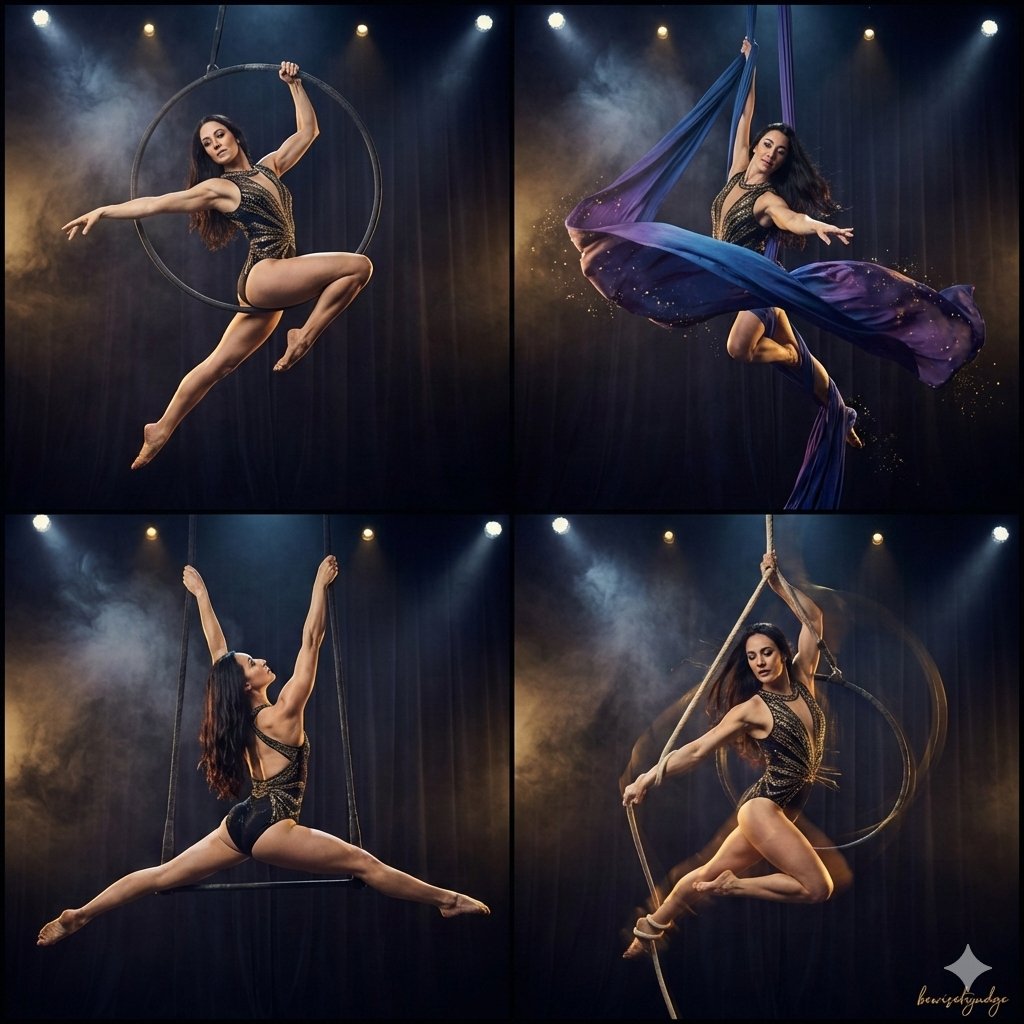 Four-Panel Aerial Circus Composition