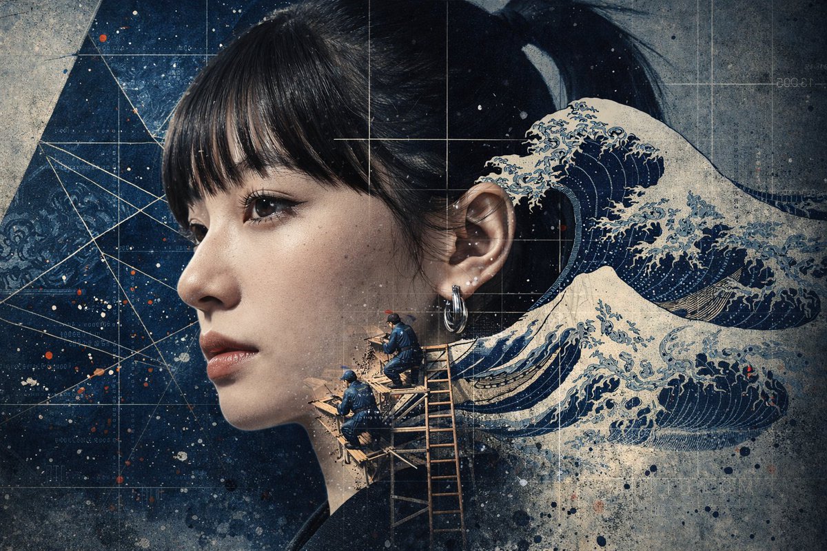 Photorealistic Portrait with Ukiyo-e and Industrial Fusion