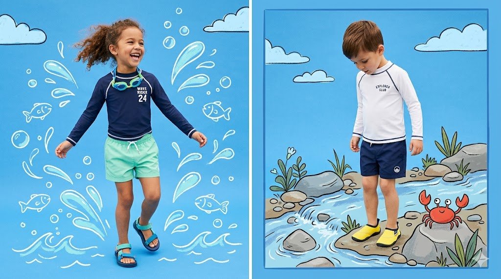Children's fashion editorial diptych prompt