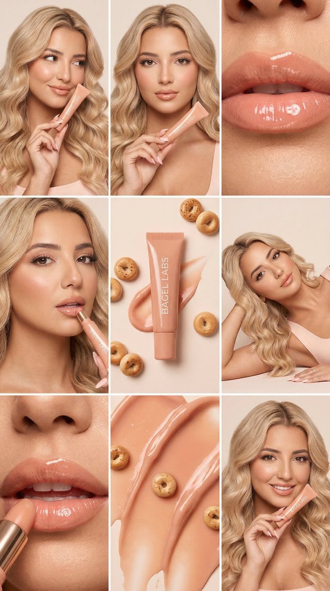 Luxury Peach Lip Campaign 3x3 Grid