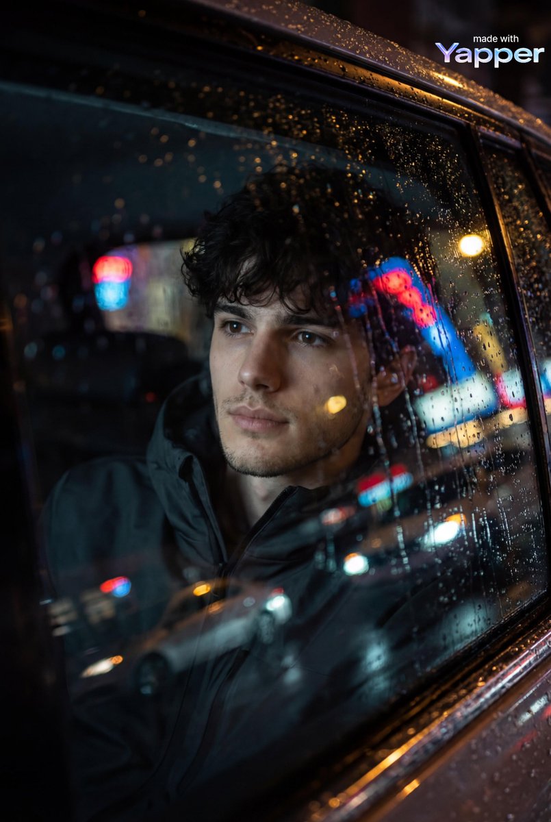 Cinematic Photo Inside a Car at Night with Rain