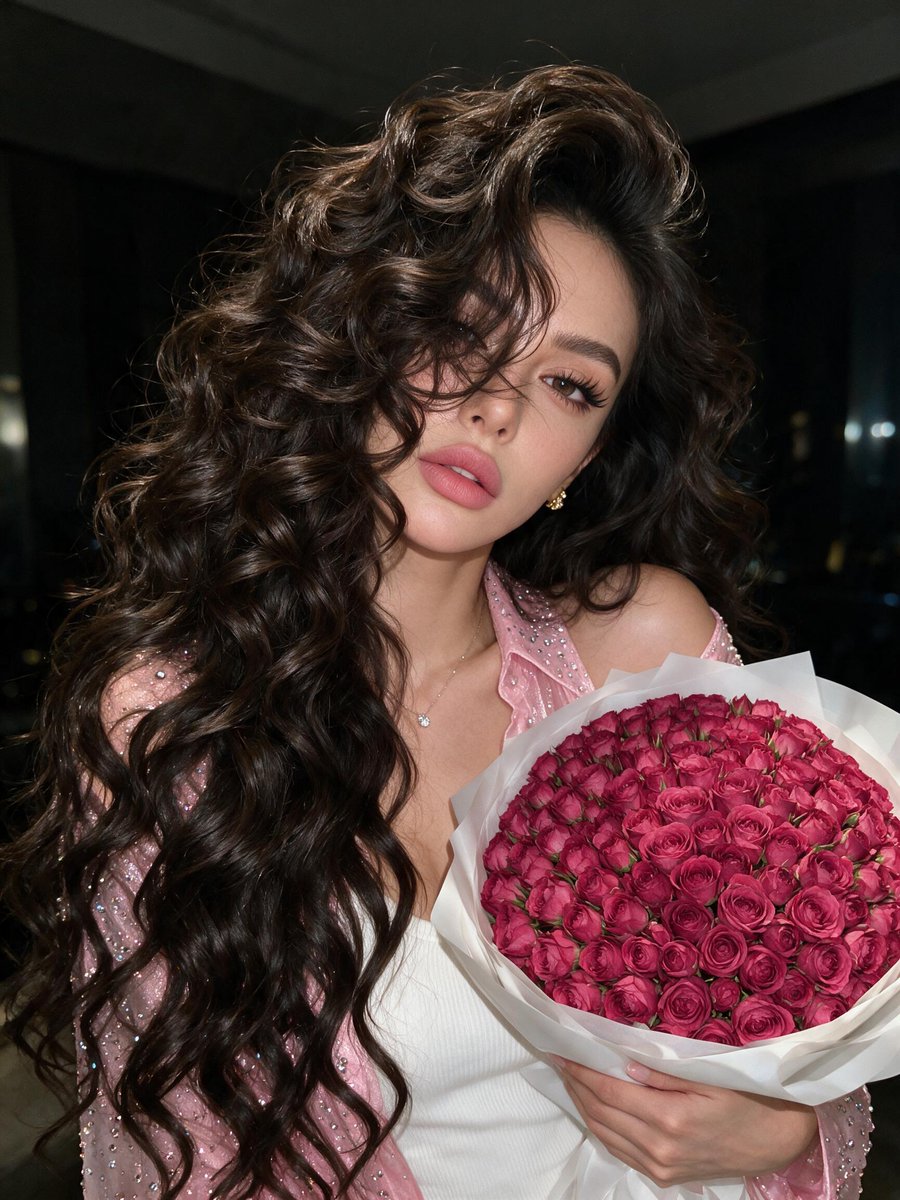 Curly Hair Rose Selfie Portrait