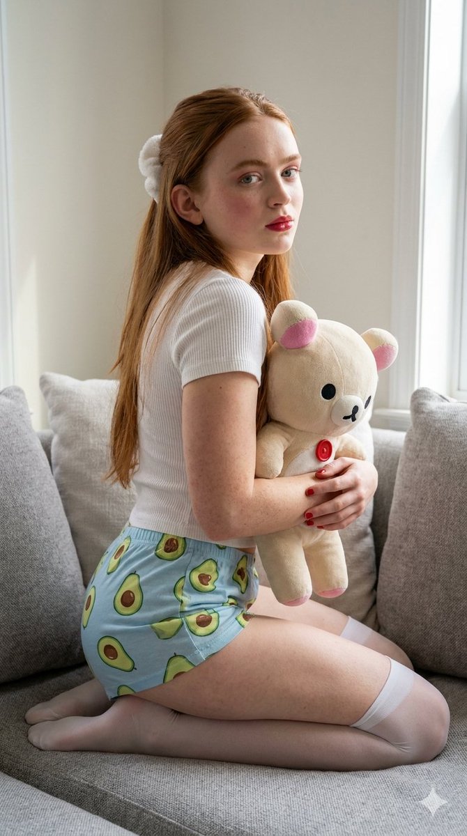Ginger Woman with Teddy Bear