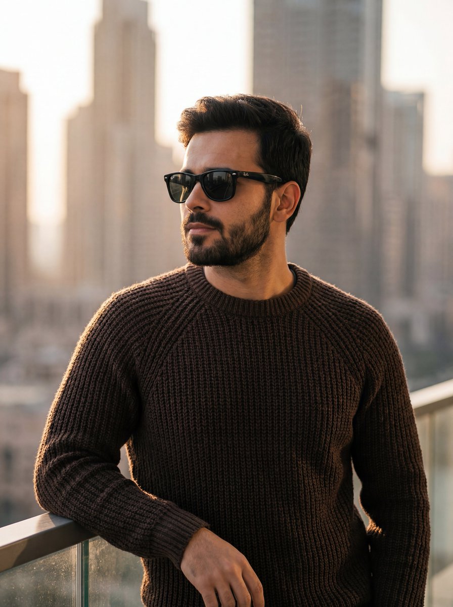 Golden Hour Portrait of Stylish Man on Balcony