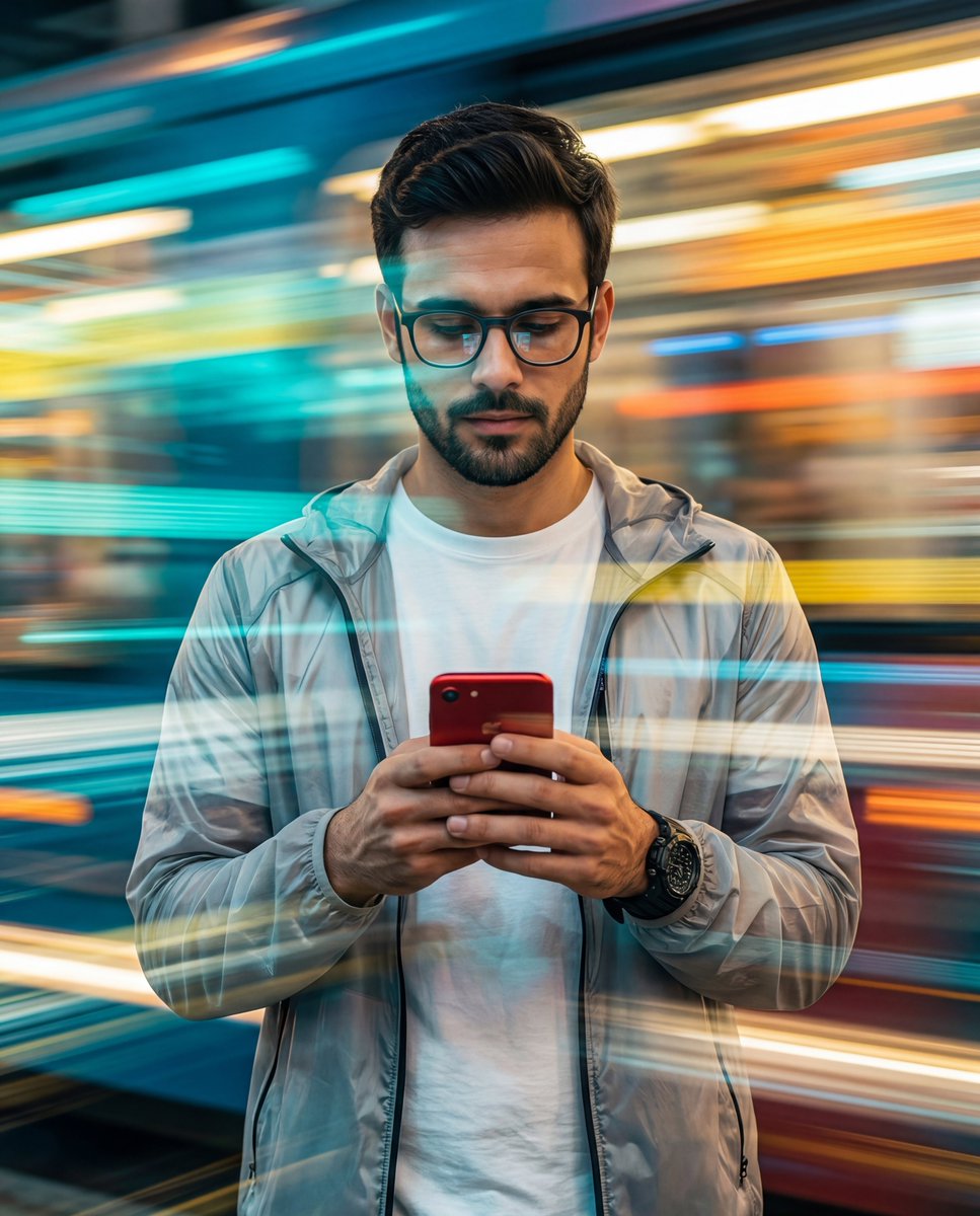 Man with Motion Blur Streaks and Double Exposure Effect