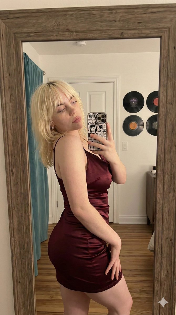 Photorealistic Mirror Selfie in Satin Dress