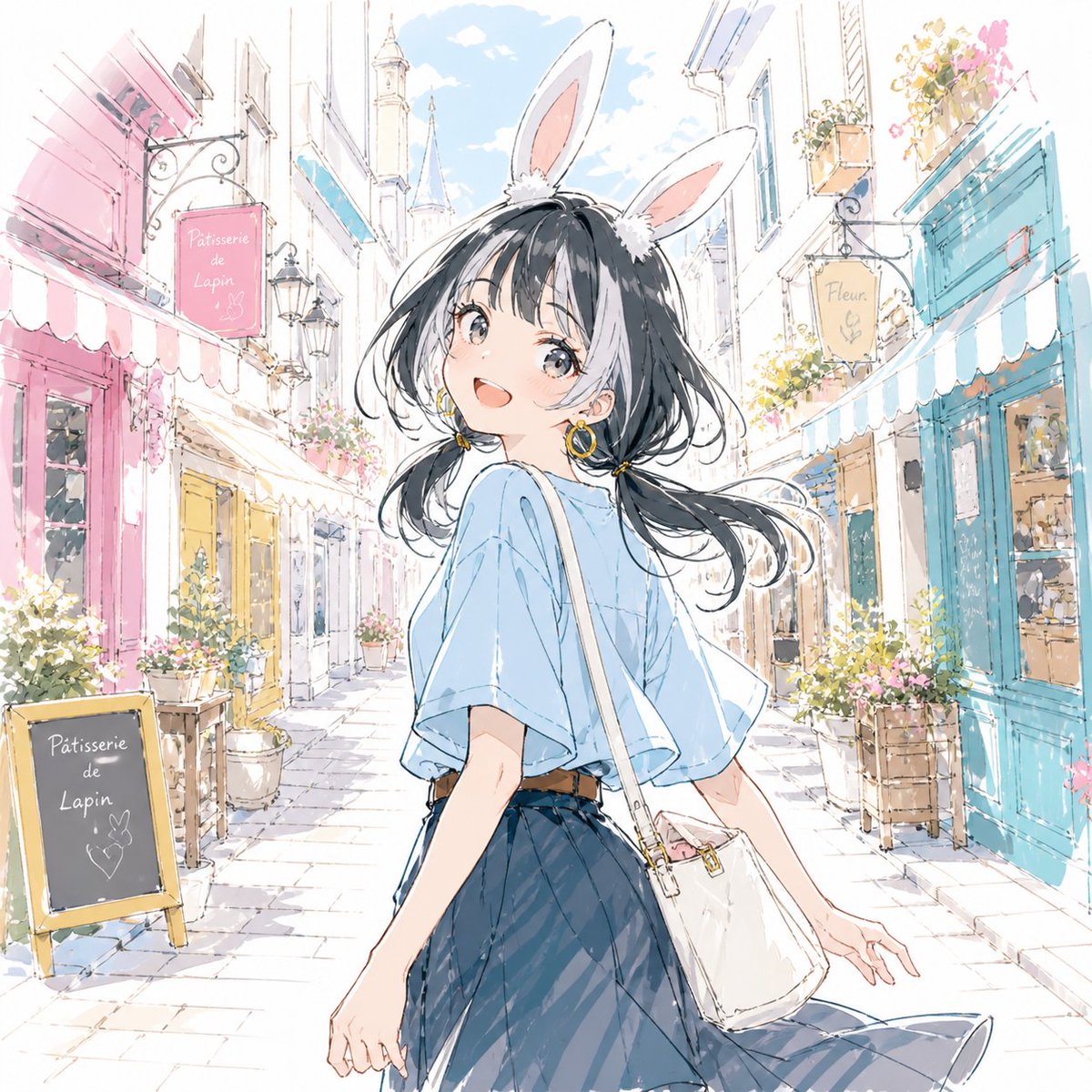 女孩动漫插画街头梦幻氛围感