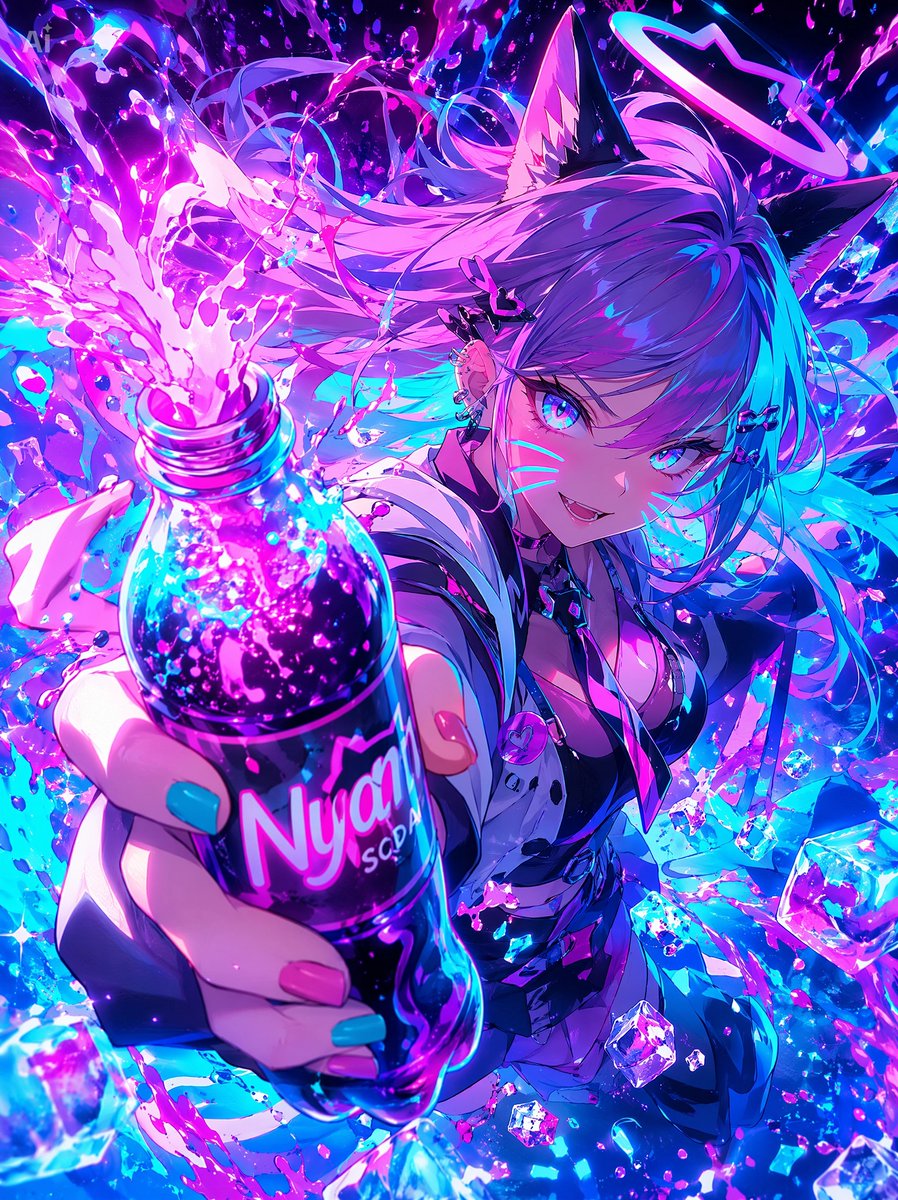 猫动漫插画霓虹未来可爱
