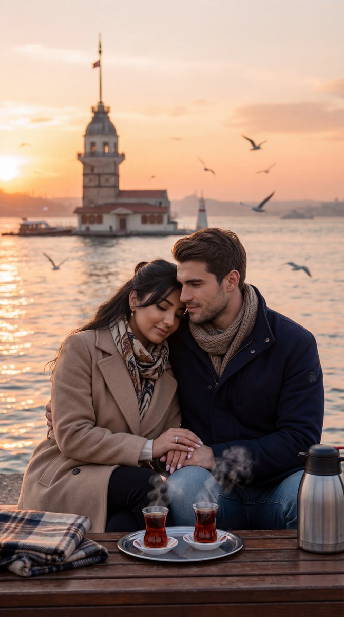 Ultra-Photorealistic Romantic Film Still (Uskudar Sunset)