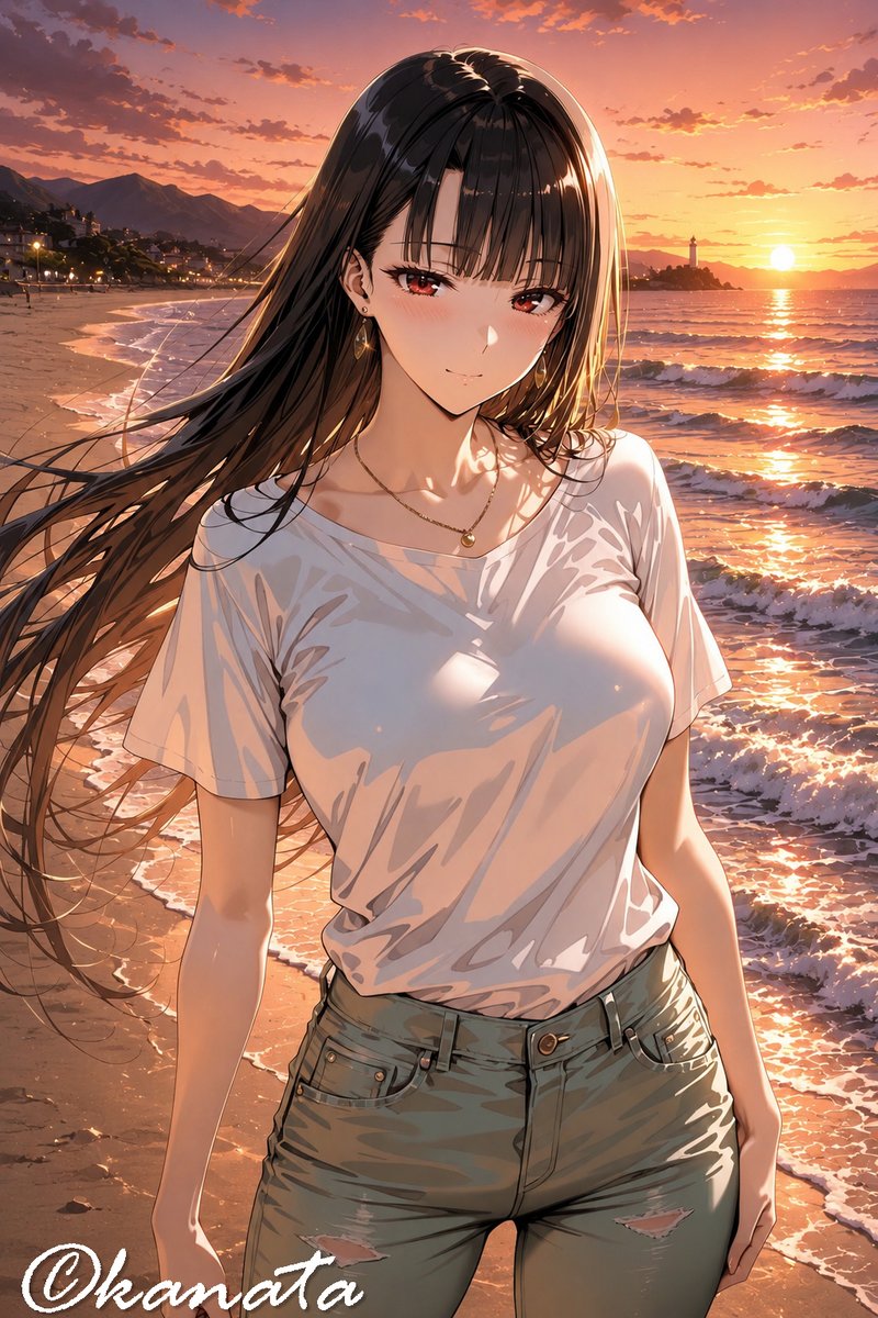 女性动漫插画温暖黄昏