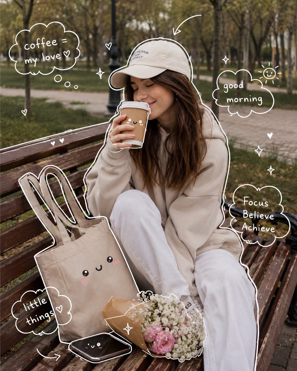 女孩涂鸦手绘清晨温暖可爱