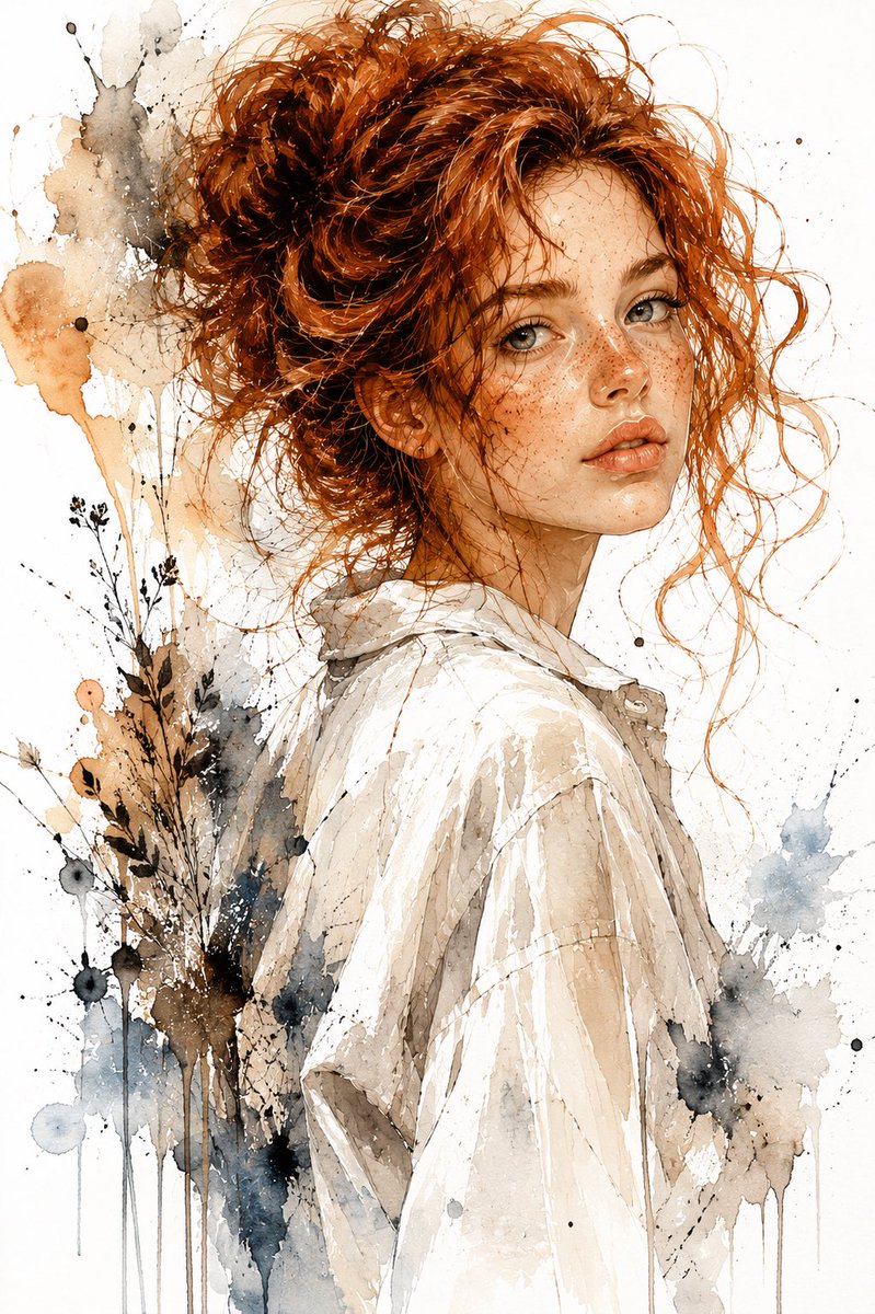 人像水彩插画优雅