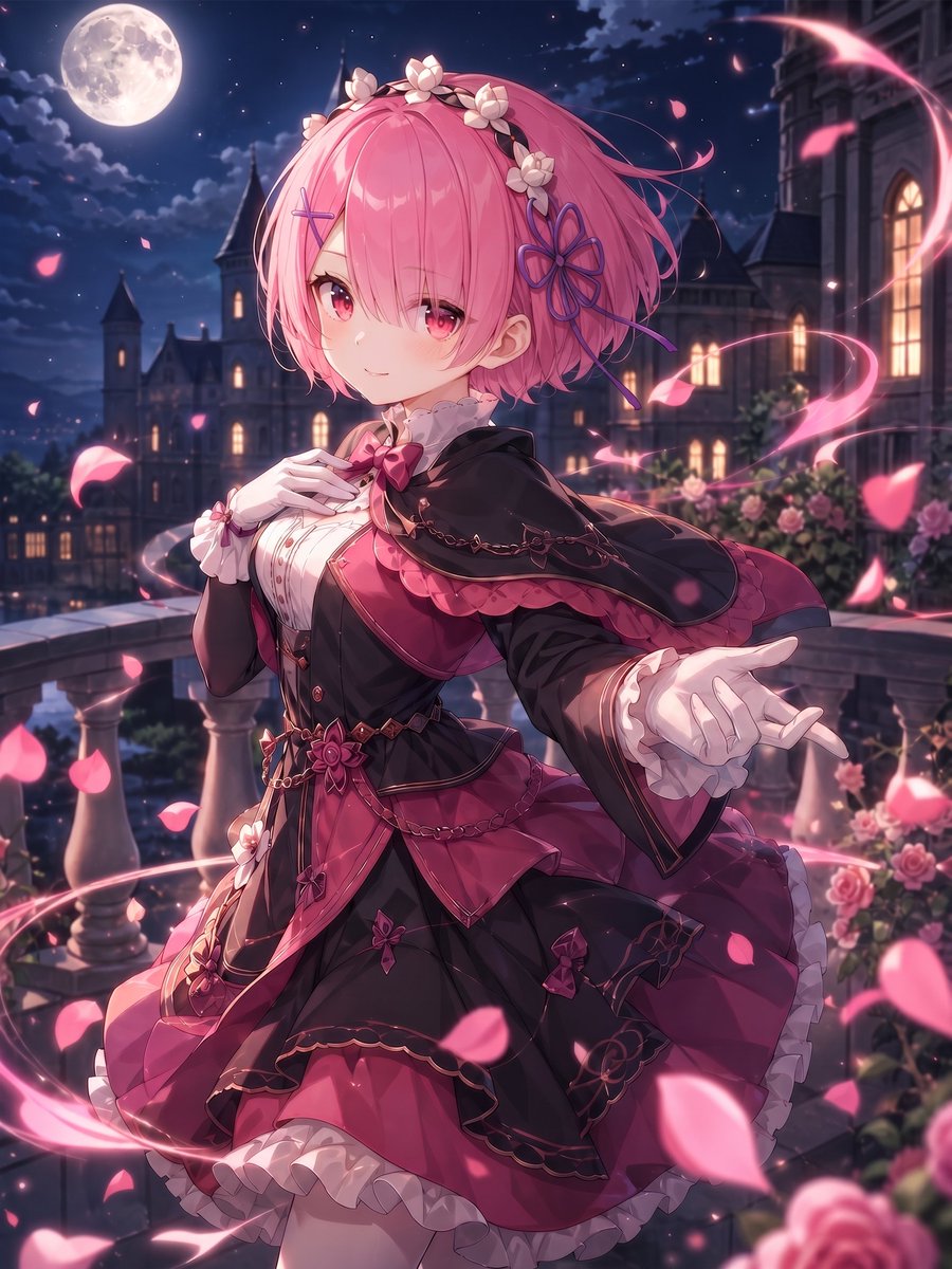 女孩动漫插画夜景城堡优雅