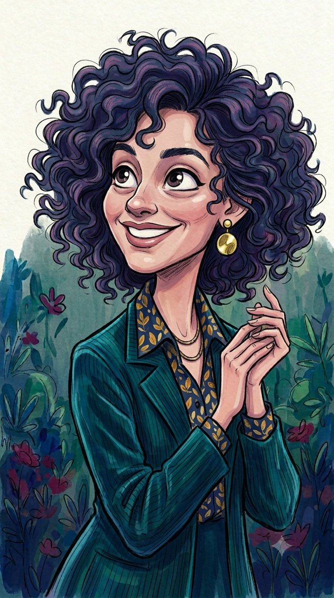 Curly Haired Watercolor Caricature