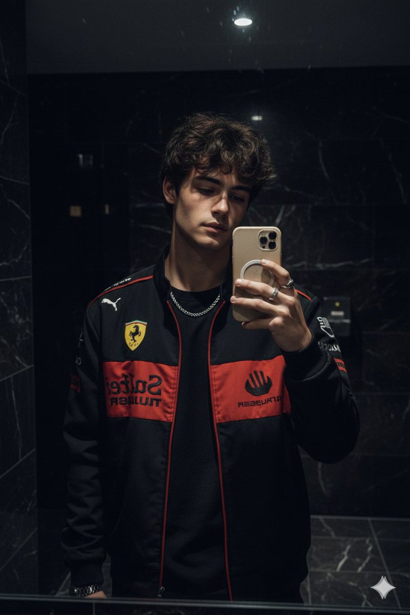 Cinematic Mirror Selfie in Dark Modern Bathroom
