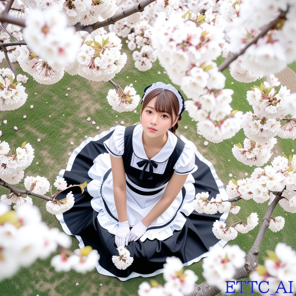 Top-Down Maid and Cherry Blossoms