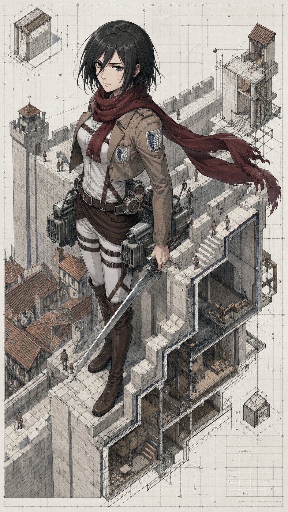 建筑插画动漫冷调