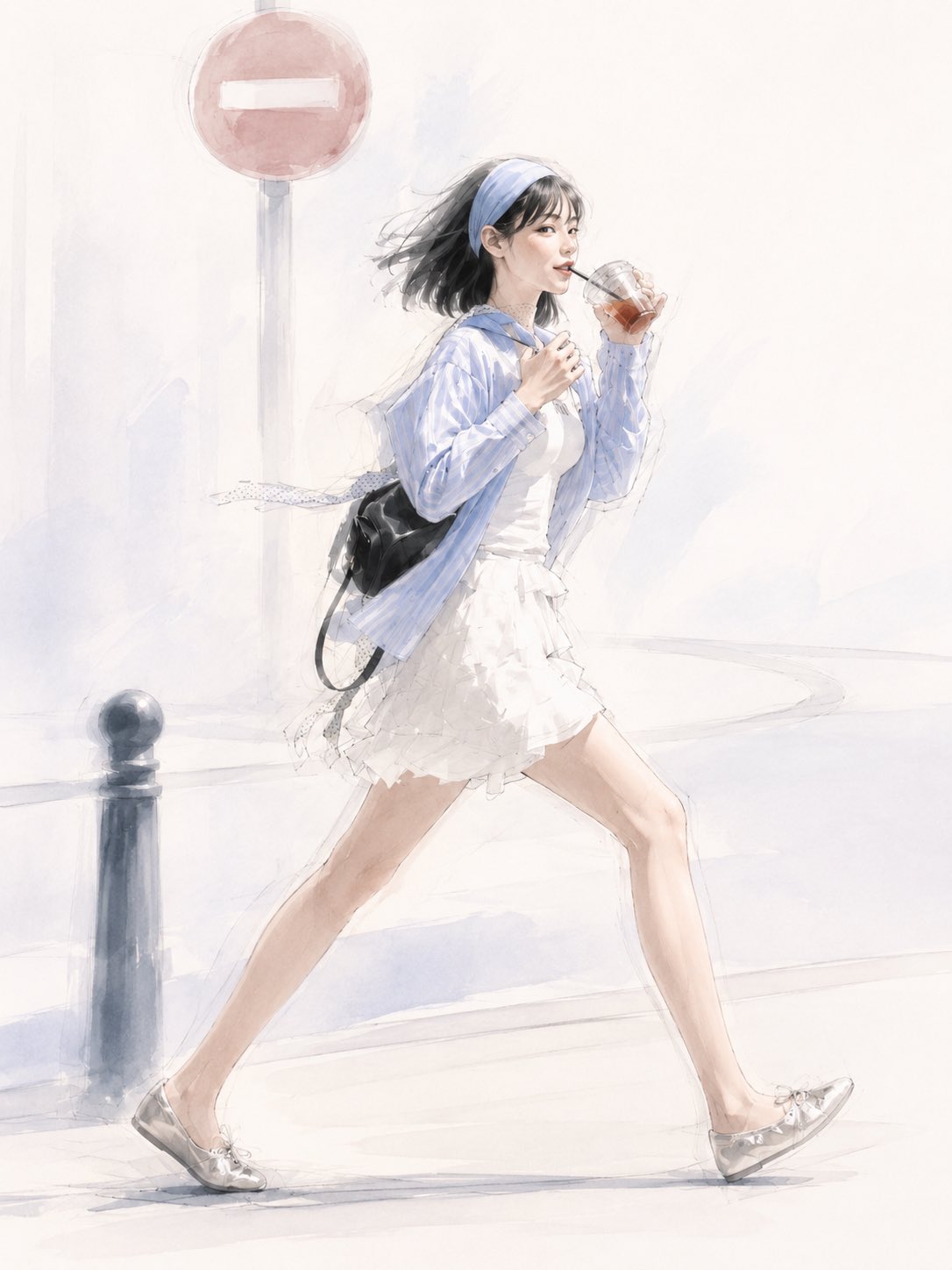 女性插画极简街头城市可爱