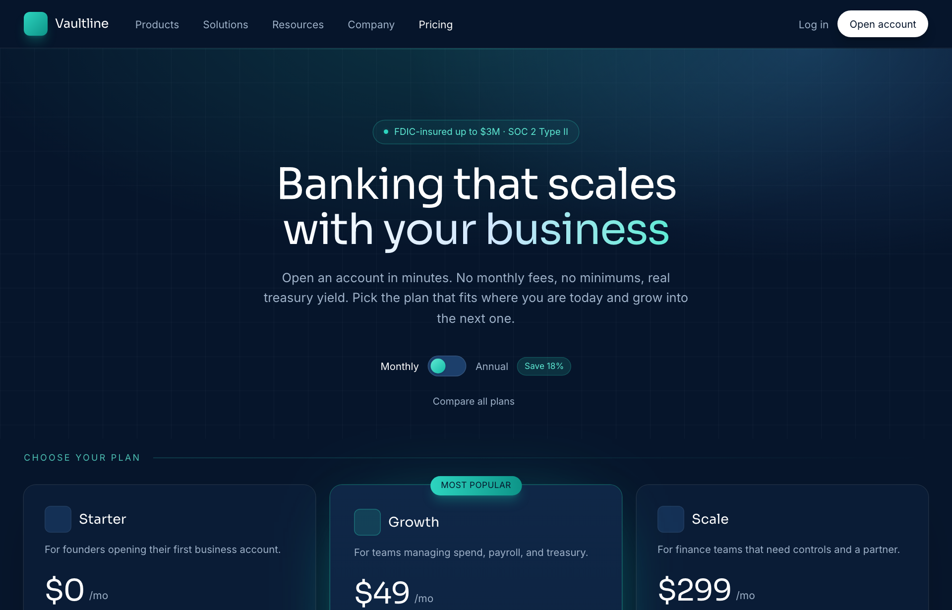 Midnight Navy Fintech Pricing