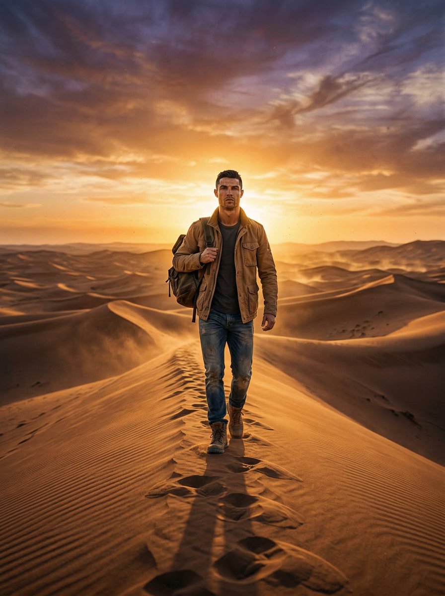 Lone Traveler in Saharan Dunes Prompt