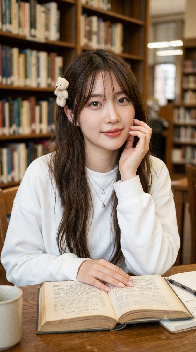Korean Woman Library Portrait
